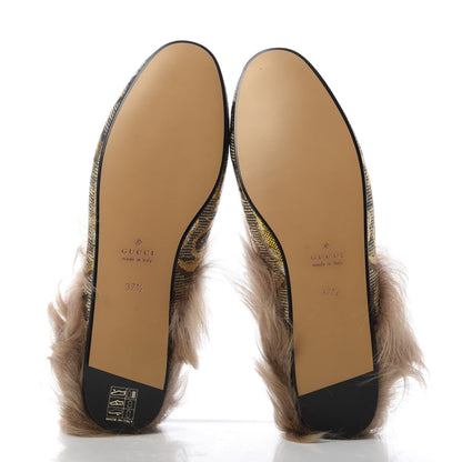 Gucci Brocade Fur Womens Princetown Slippers 37.5 Brown 5 of 8