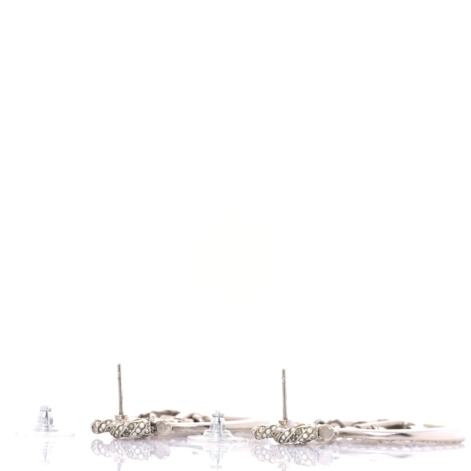 Chanel Crystal Pearl CC Anchor Drop Earrings Silver 3 of 4