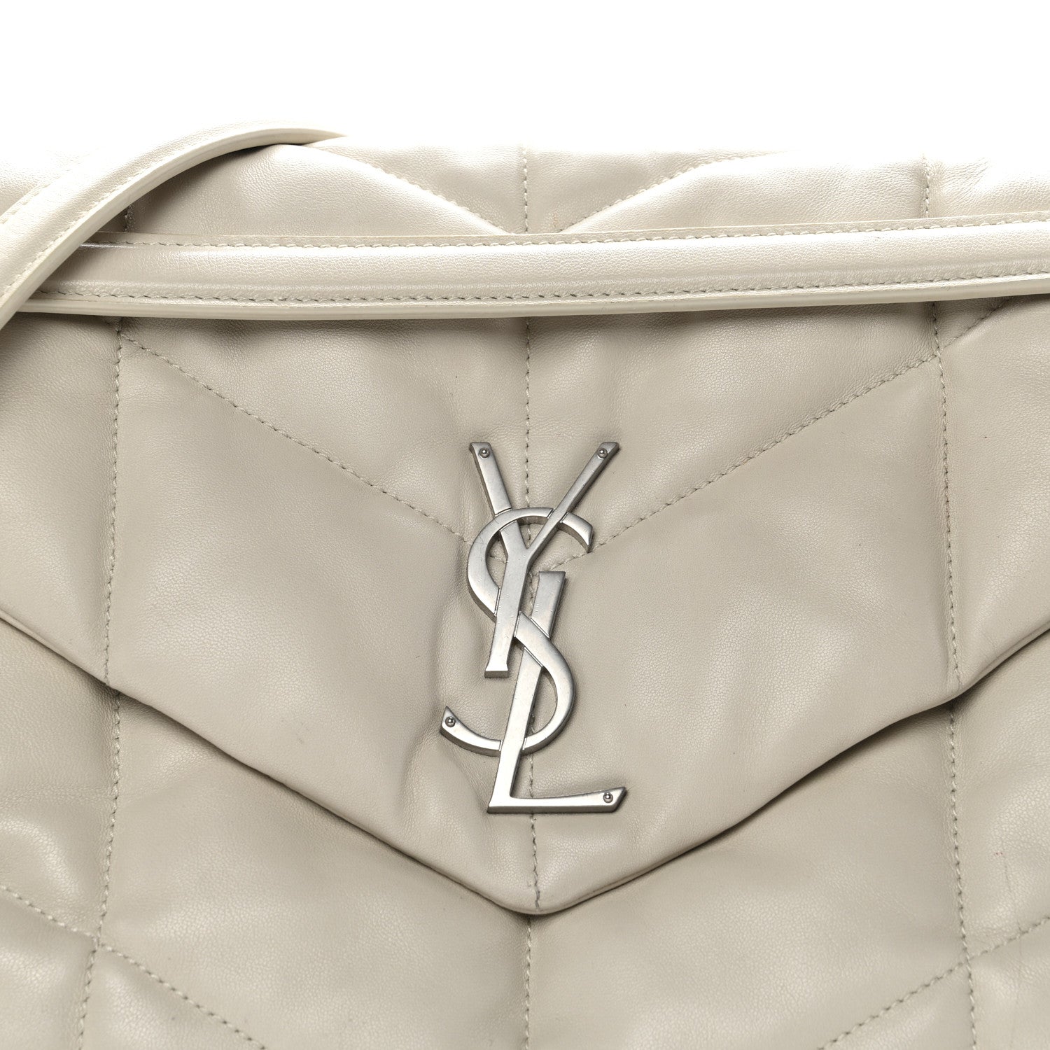 Saint Laurent Lambskin Quilted Medium Loulou Puffer Monogram Chain Satchel Crema Soft 8 of 14