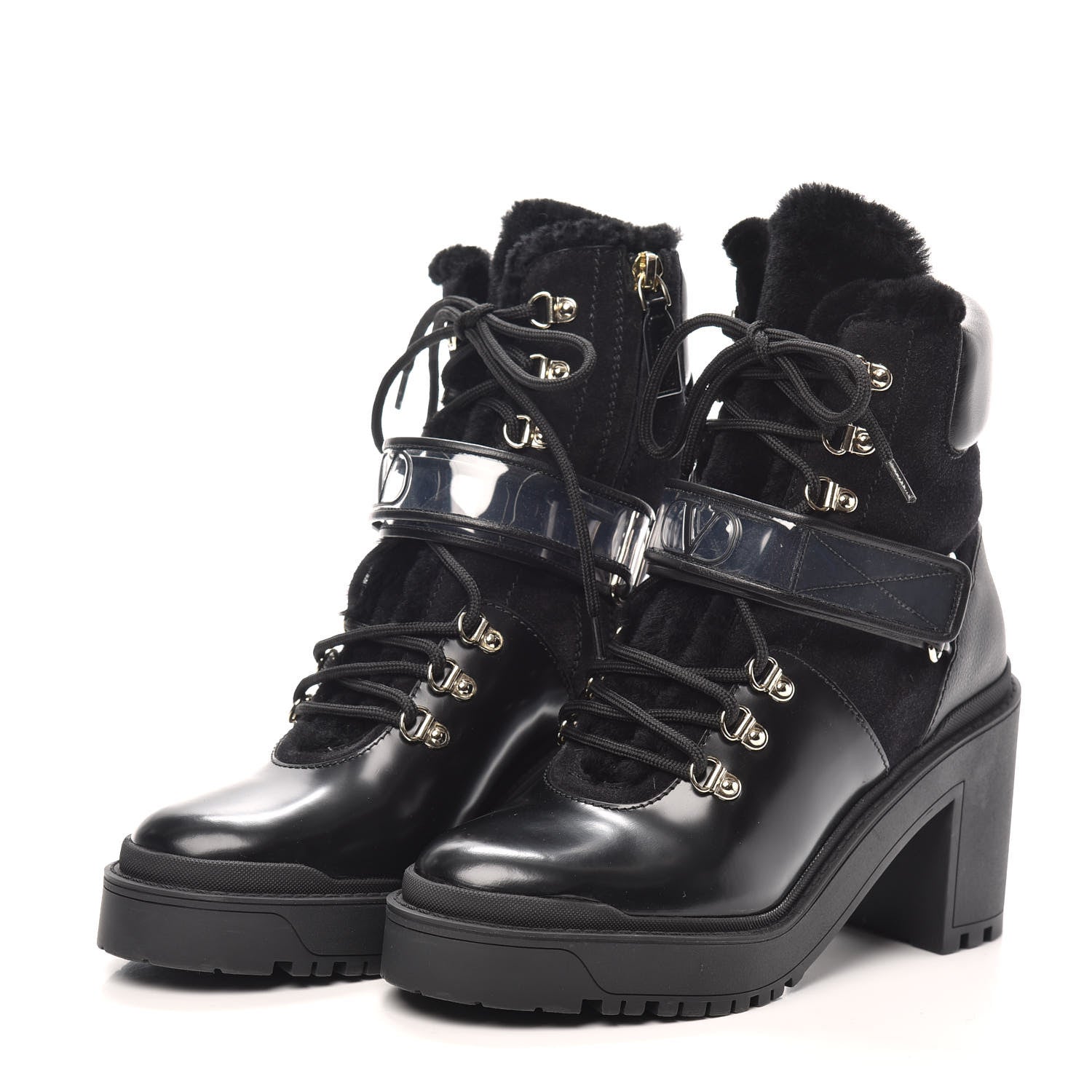 Valentino Garavani Calfskin Shearling VLOGO Combat Boots 38.5 Black 3 of 7
