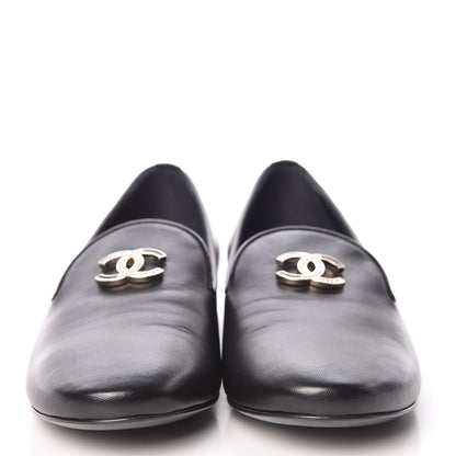 Chanel Enamel Pearl Crystal Lambskin CC Mocassin Loafers 38 Black 2 of 8