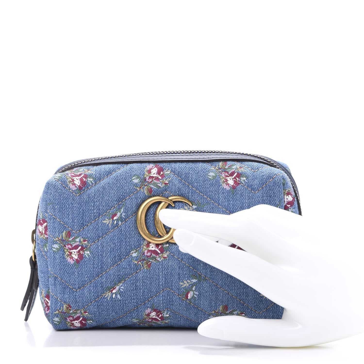 Gucci Denim Matelasse Flora GG Marmont Cosmetic Case Blue 2 of 7