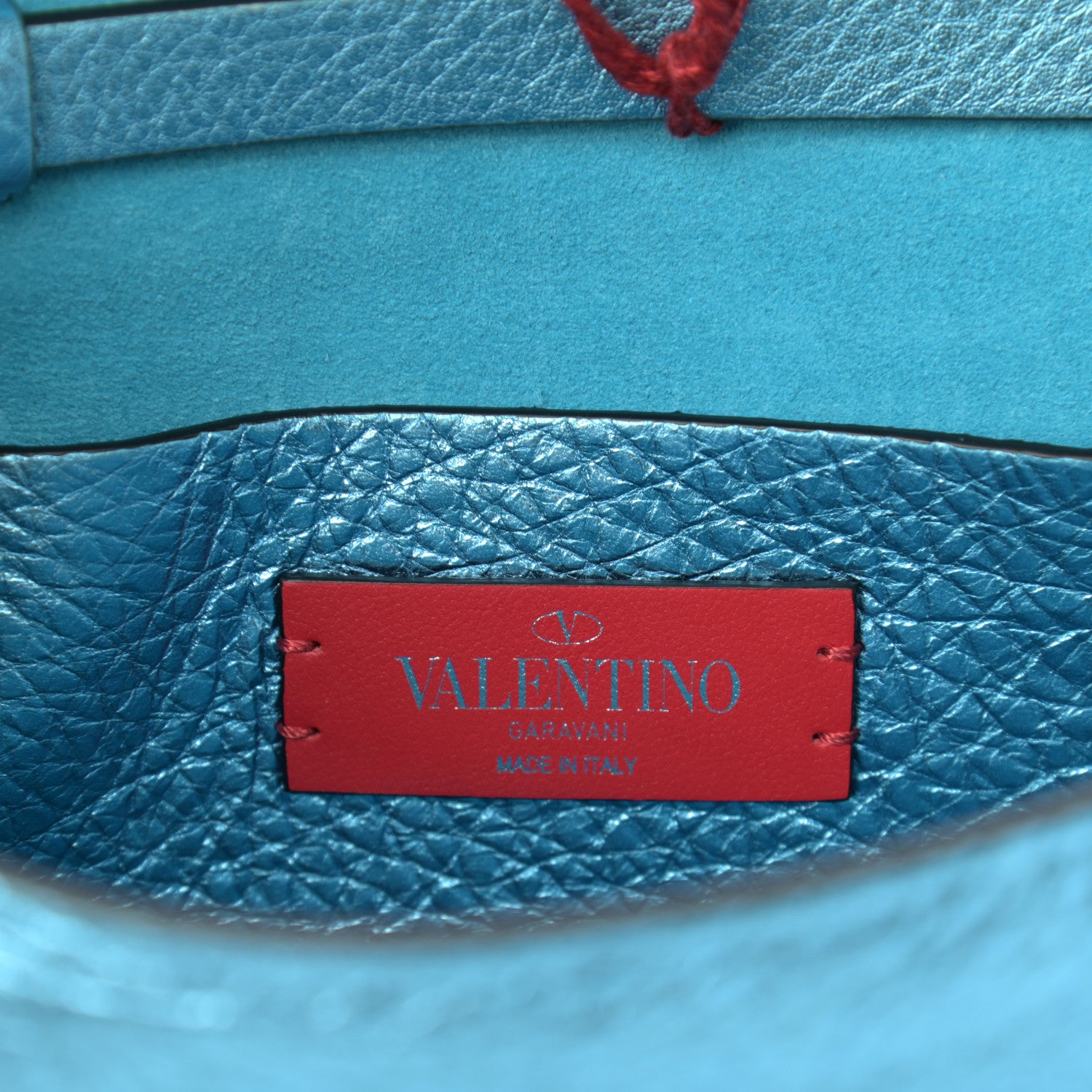 Valentino Garavani Metallic Pebbled Calfskin Small Rockstud Overlay Flap Shoulder Bag Cerulean 6 of 9