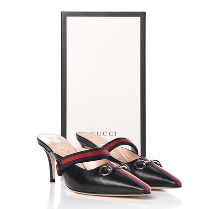 Gucci Malaga Kid Sylvie Web Cross Strap Mid-Heel Slides 36.5 Black 9 of 9