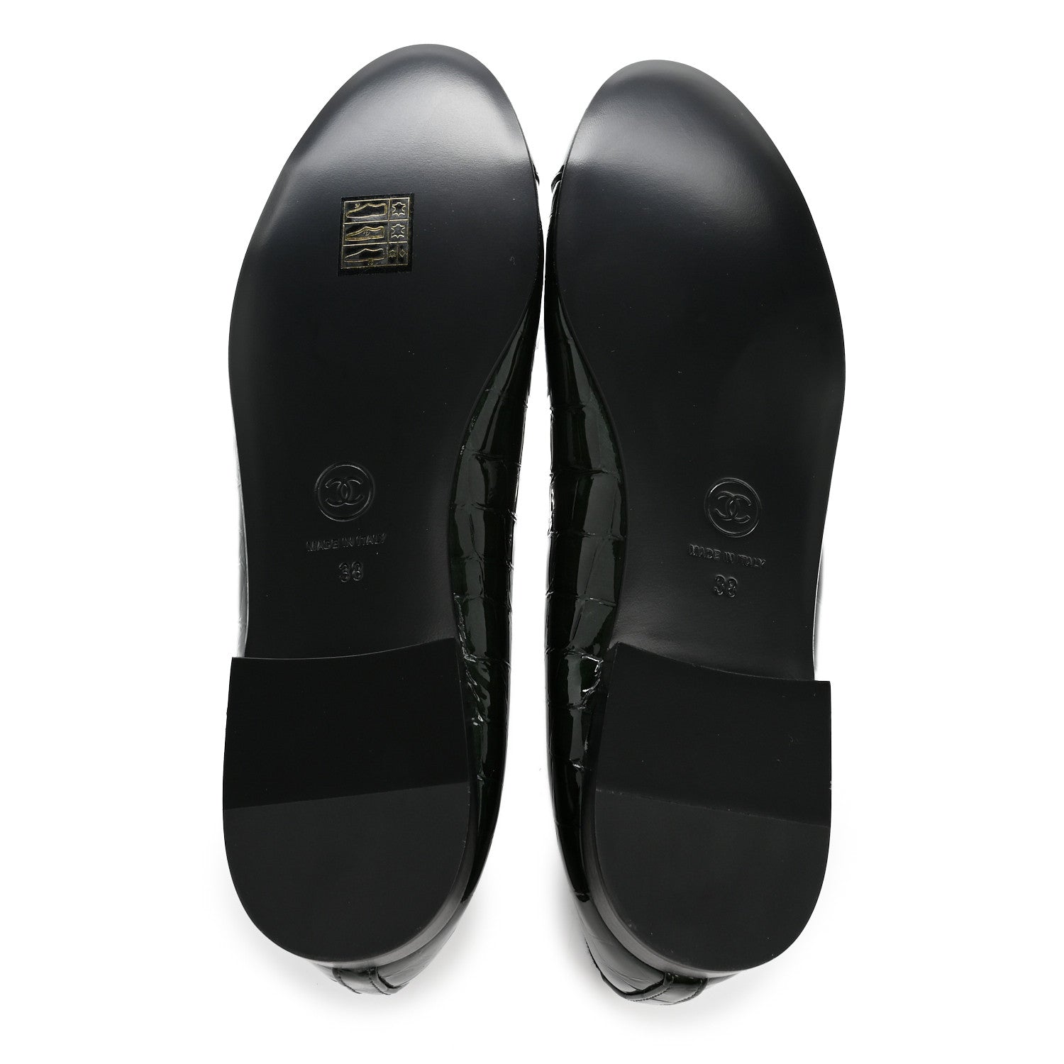Chanel Crocodile Embossed Patent Calfskin Cap Toe CC Ballerina