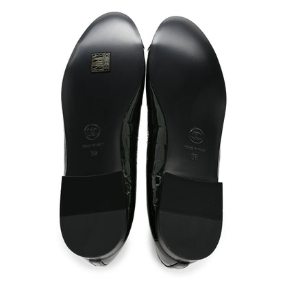Chanel Crocodile Embossed Patent Calfskin Cap Toe CC Ballerina Flats 38 Dark Green Black 6 of 10