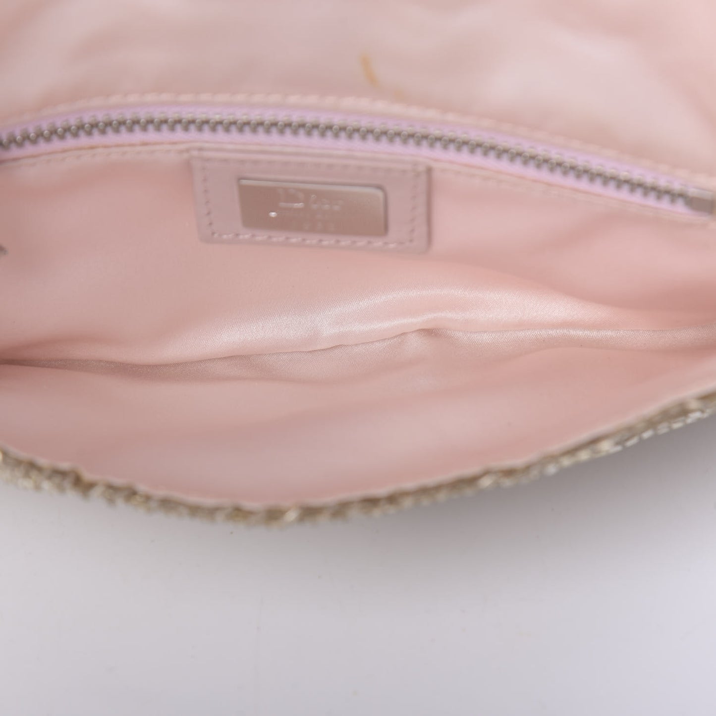 Beaded Fabric Flap Clutch Beige