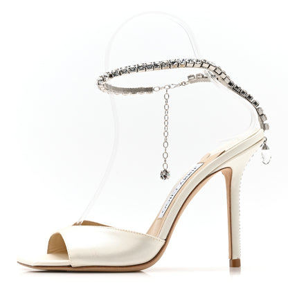 Jimmy Choo Satin Crystal Saeda 100 Sandals 37 White 1 of 10