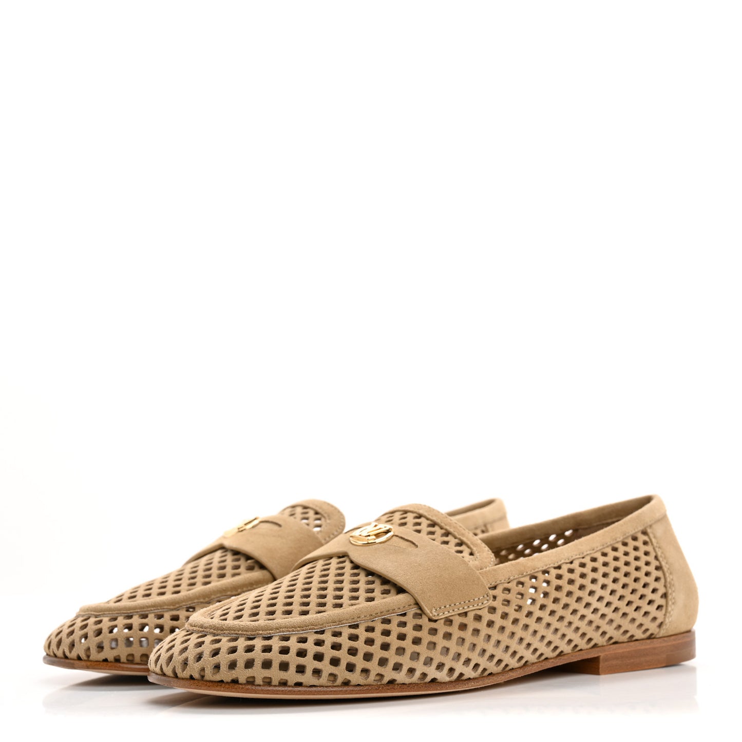 Suede Perforated Soho Flat Loafer 39 Beige