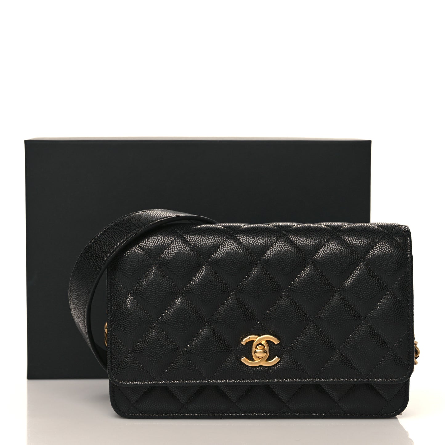 Caviar Quilted Twist Your Buttons Wallet On Chain WOC Black