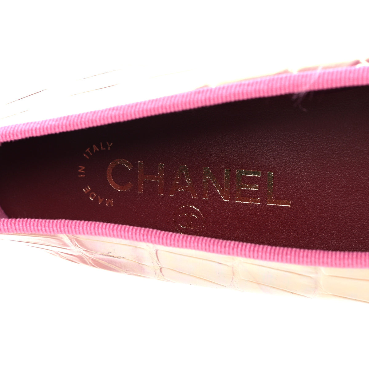 Iridescent Calfskin Crocodile Embossed Ballerina Flats 39 Pink