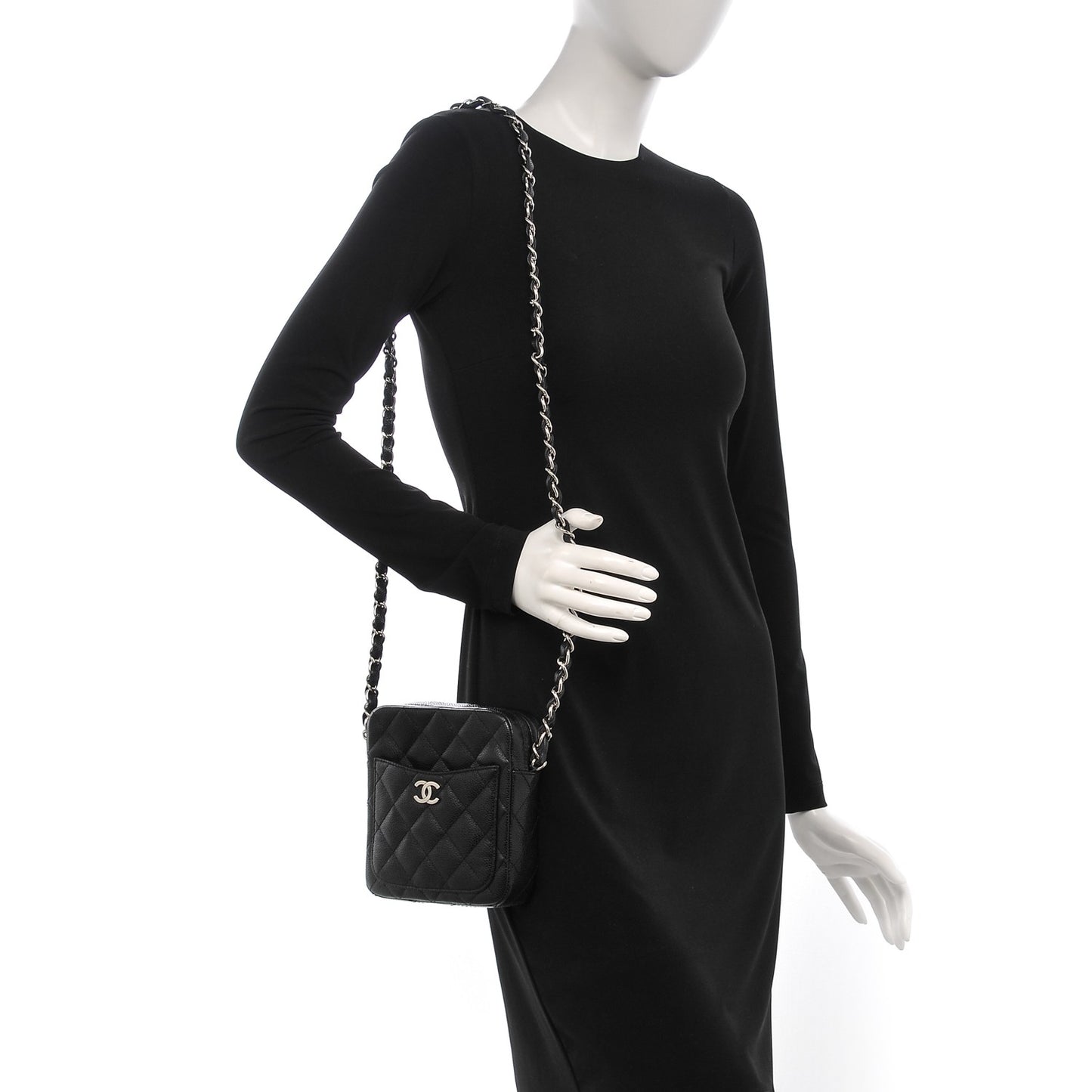 Caviar Quilted Camera Case Crossbody Bag Black