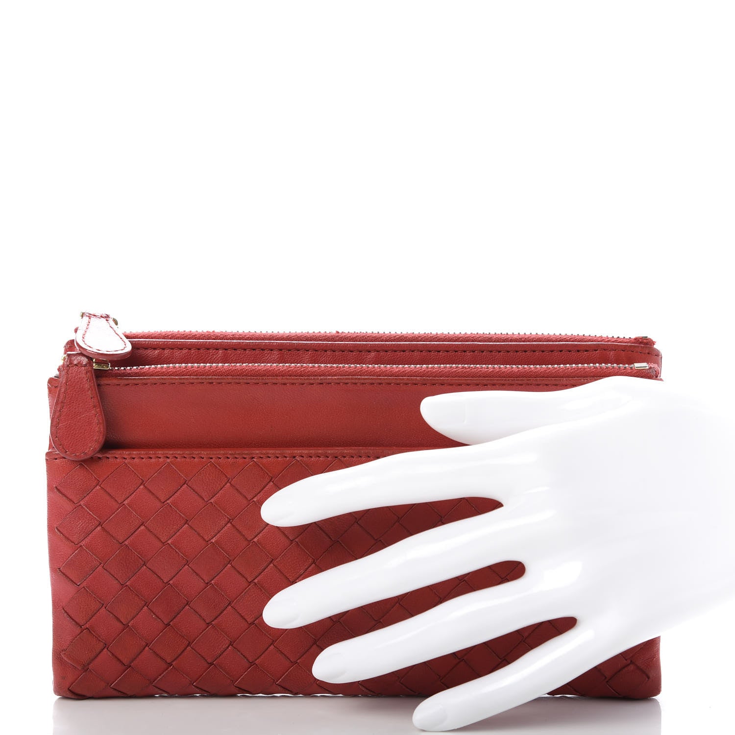 Bottega Veneta Nappa Intrecciato Double Zip Clutch Wallet Red 2 of 9