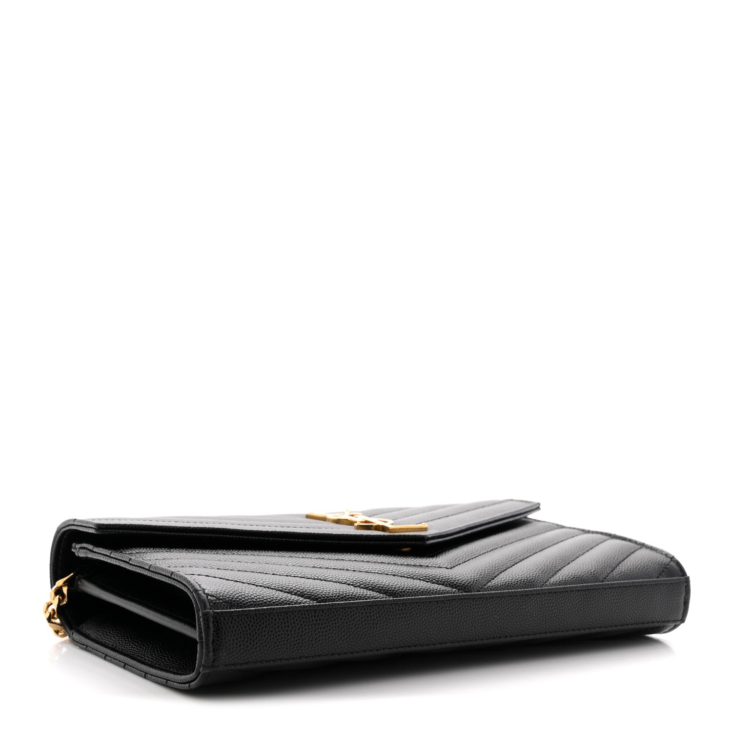 Saint Laurent Grain De Poudre Matelasse Chevron Monogram Chain Wallet Black 5 of 11
