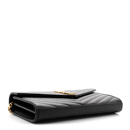Saint Laurent Grain De Poudre Matelasse Chevron Monogram Chain Wallet Black 5 of 11