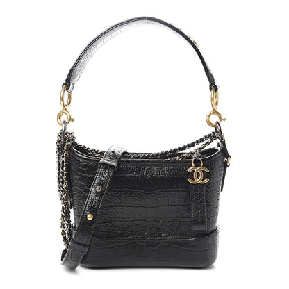 Chanel Calfskin Crocodile Embossed Small Gabrielle Cocodile Hobo Black 1 of 11