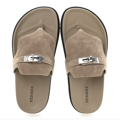 Hermes Suede Goatskin Womens Empire Sandals 35 Beige Sable 2 of 10