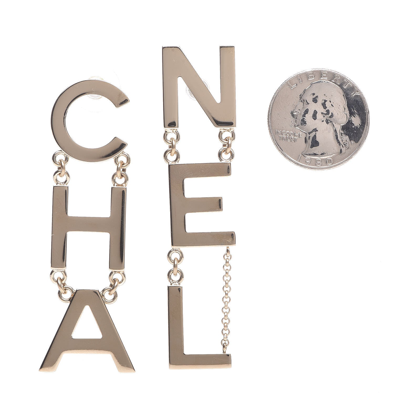 Chanel Metal Cha-Nel Logo Drop Earrings Gold 2 of 6