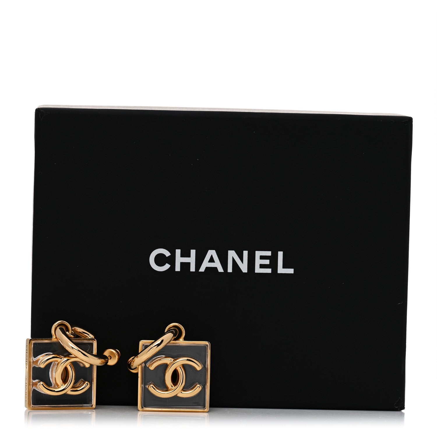 Chanel Metal Resin CC Square Drop Earrings Gold Transparent 11 of 11
