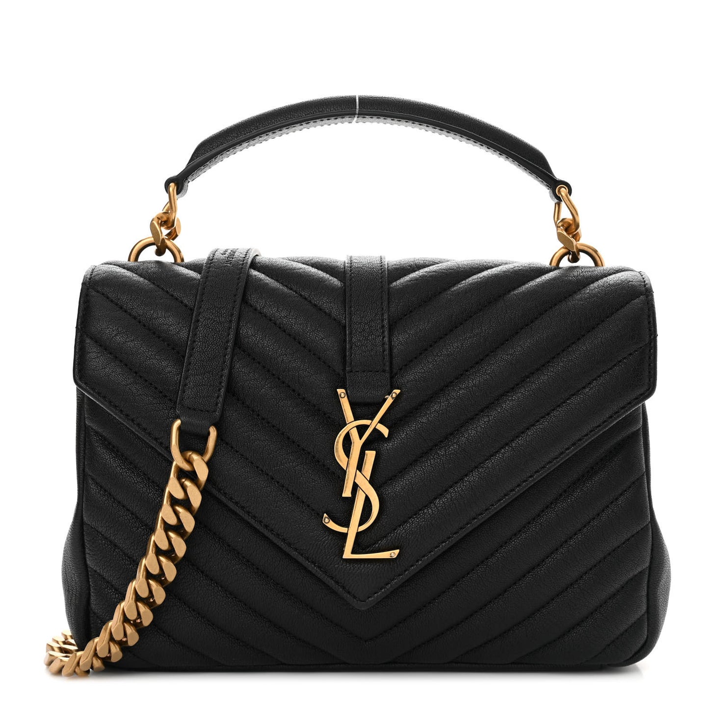 Sheepskin Matelasse Chevron Monogram Medium College Bag Black