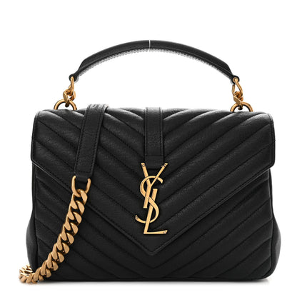 Saint Laurent Sheepskin Matelasse Chevron Monogram Medium College Bag Black 1 of 11