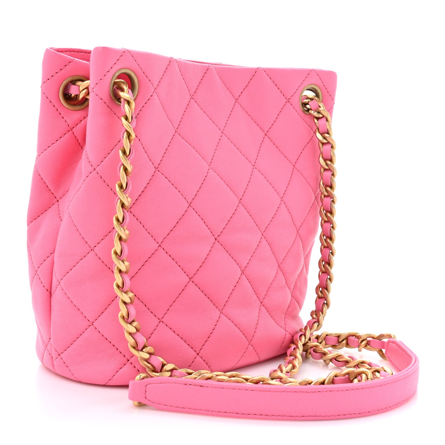 Chanel Lambskin Quilted Chaine Lettre Small Bucket Bag Pink 3 of 11