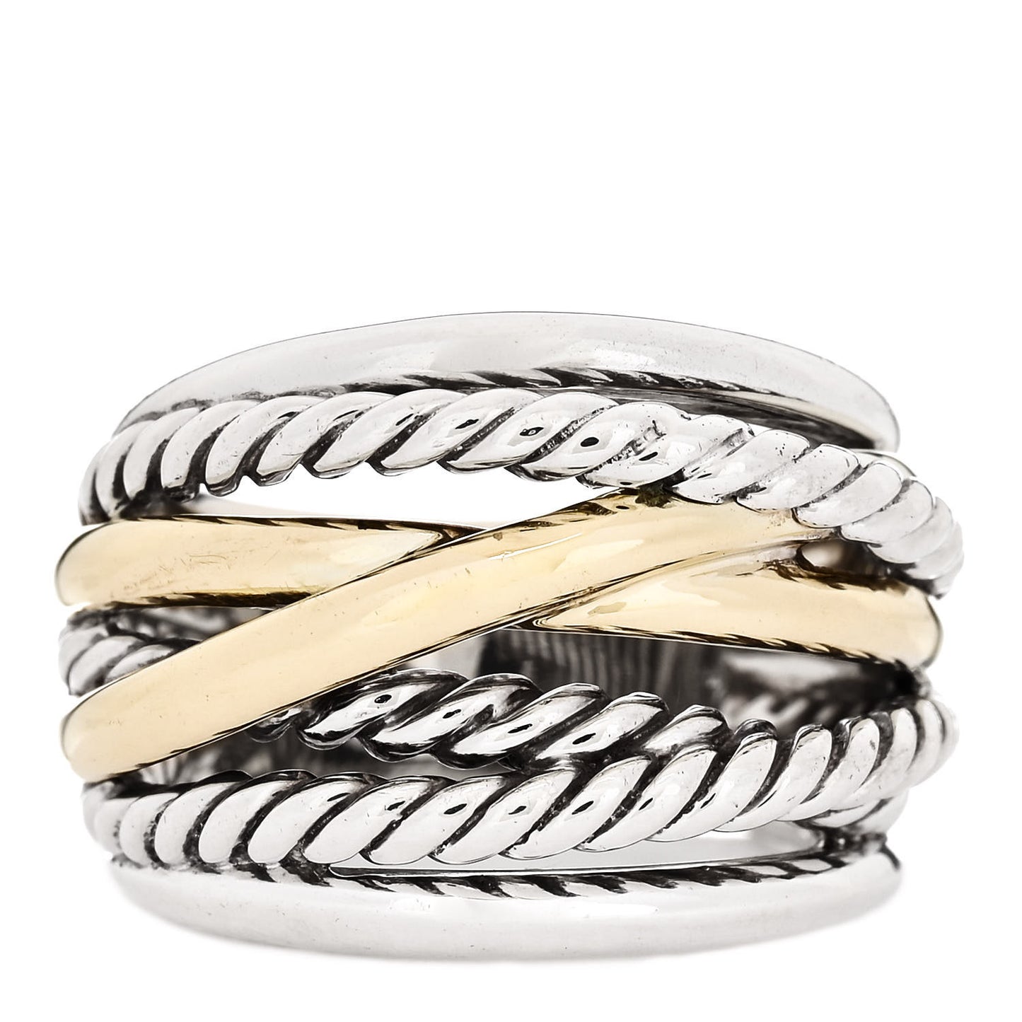 Sterling Silver 14K Yellow Gold Wide Crossover Ring 54 6.75