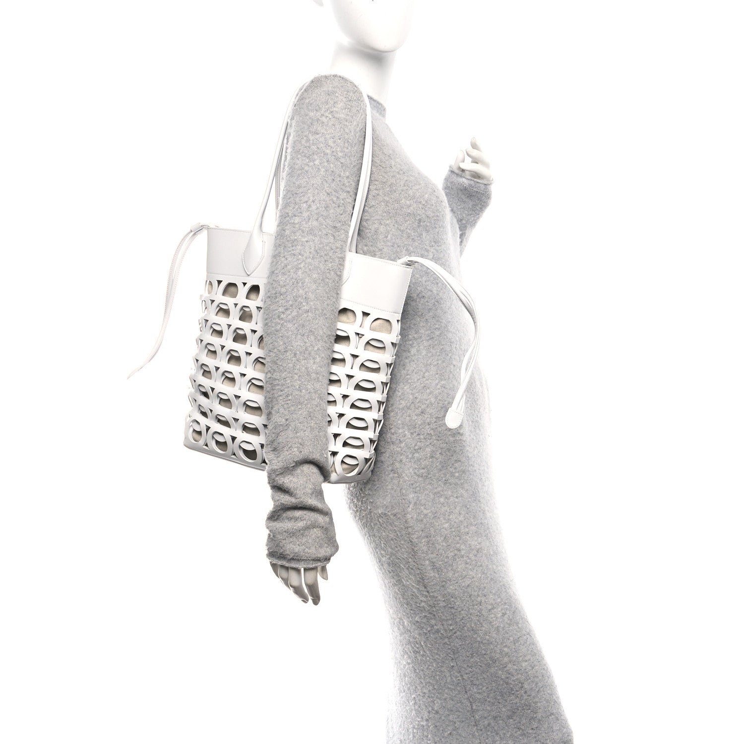 Salvatore Ferragamo Calfskin Perforated Medium Gancini Tote Bag Optic White 3 of 19