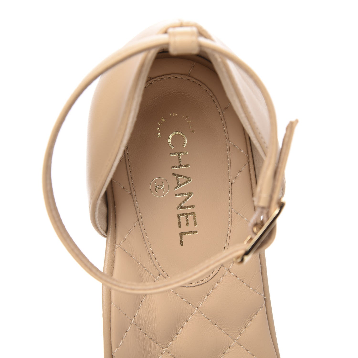 Chanel Lambskin Grosgrain Cap Toe CC Ankle Strap Sandals 37 Beige Black 6 of 10