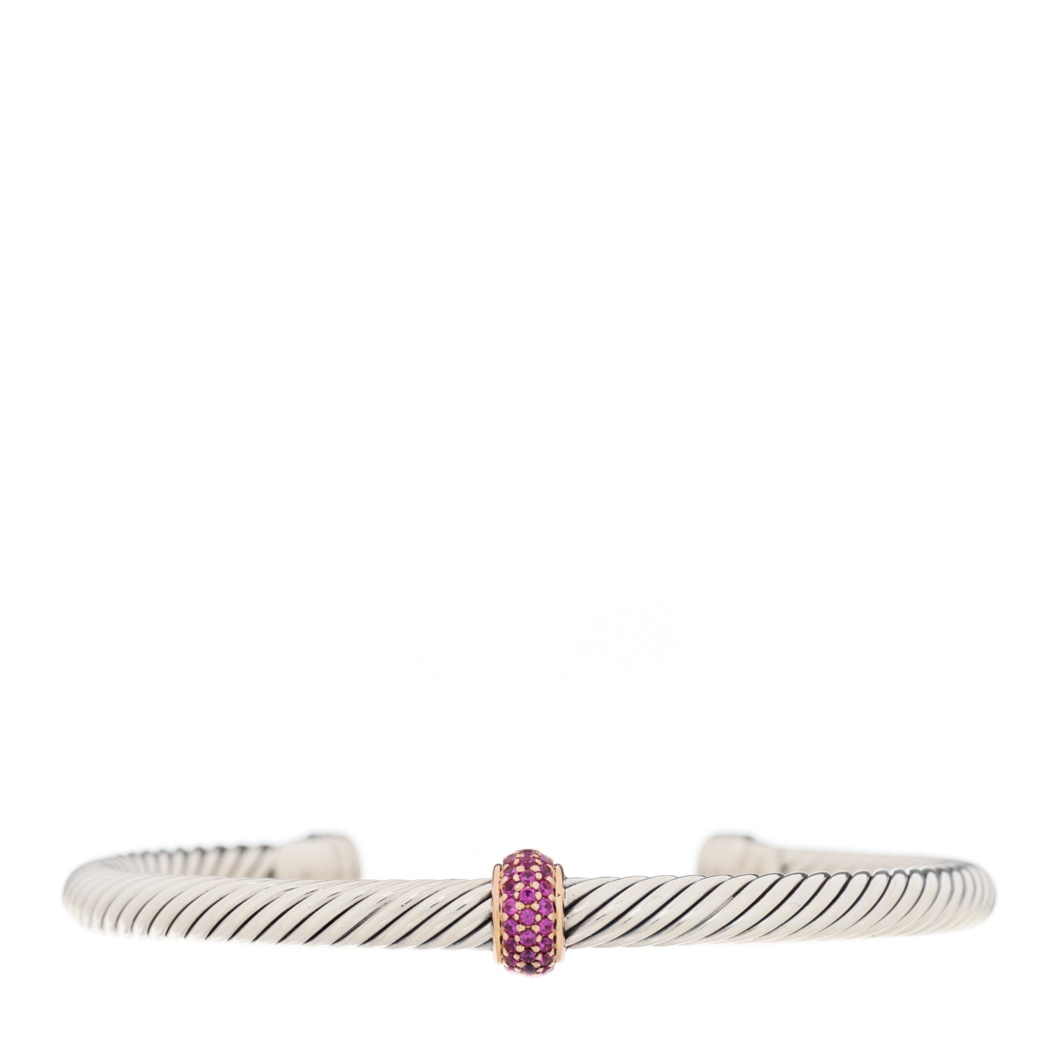 David Yurman Sterling Silver 18K Rose Gold Pink Sapphire 5mm Cable Classics Single Station Bracelet 1 of 4