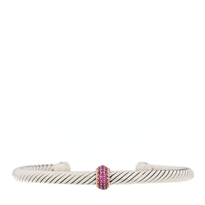 David Yurman Sterling Silver 18K Rose Gold Pink Sapphire 5mm Cable Classics Single Station Bracelet 1 of 4
