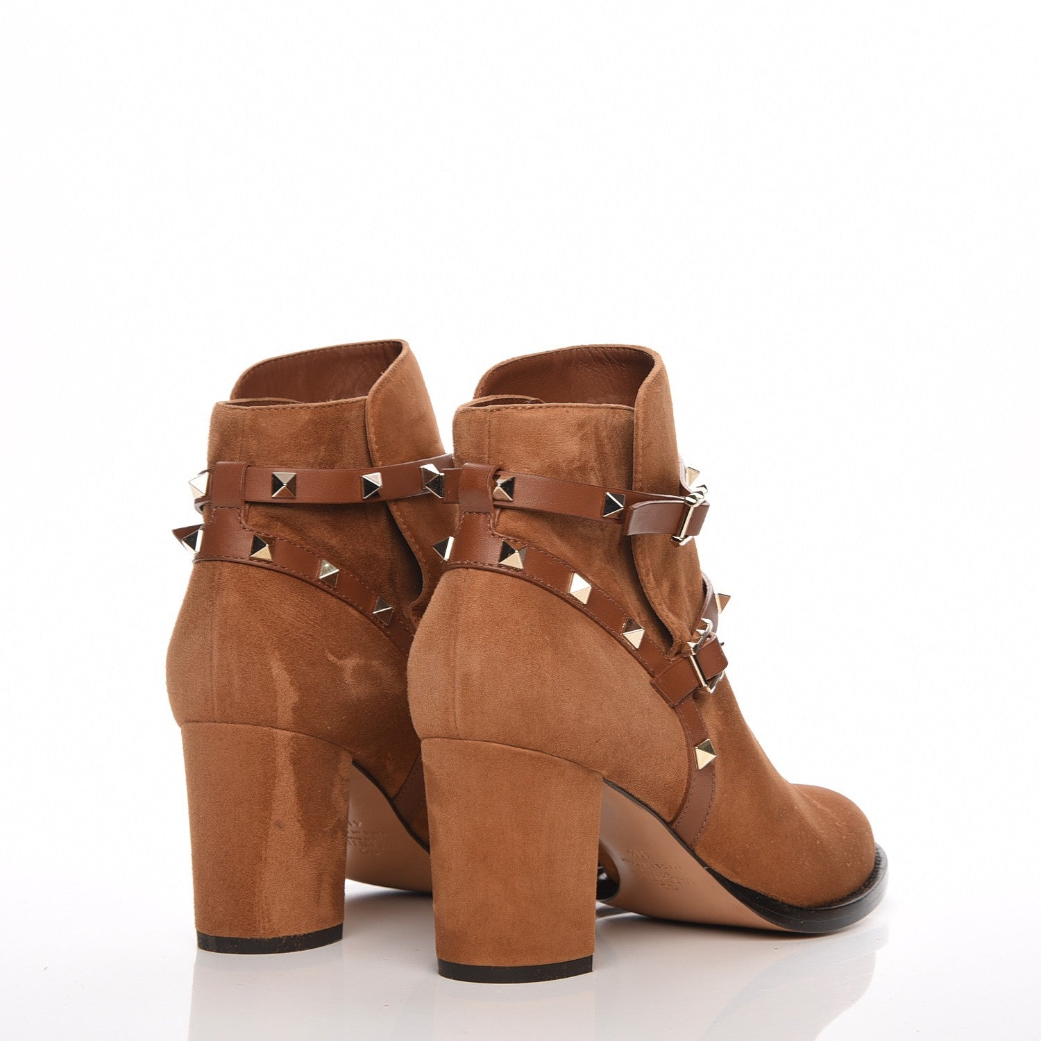 Valentino Garavani Suede Rockstud Double Buckle 70mm Block Heel Ankle Boots 41.5 Tobacco 4 of 8