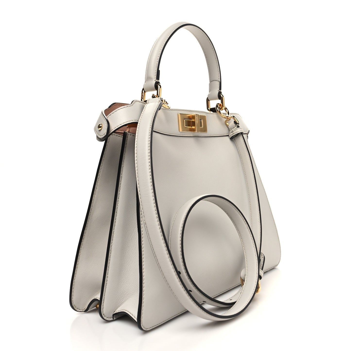 Vitello Seta Shiny Nappa Medium Peekaboo I SEE U Satchel White Ice Light Rose