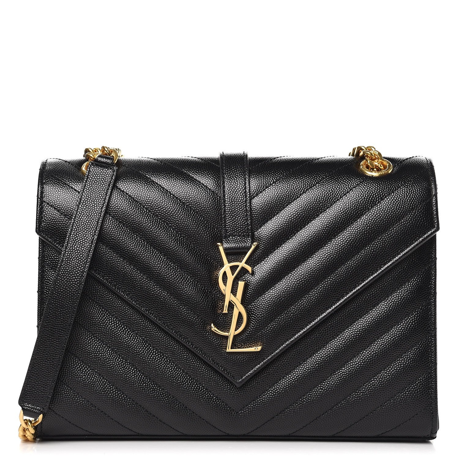Saint Laurent Grain De Poudre Matelasse Chevron Medium Monogram Satchel Black 1 of 8