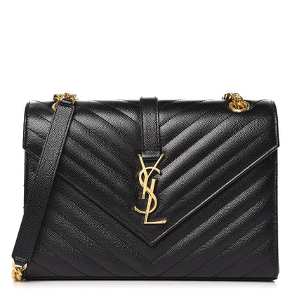 Saint Laurent Grain De Poudre Matelasse Chevron Medium Monogram Satchel Black 1 of 8