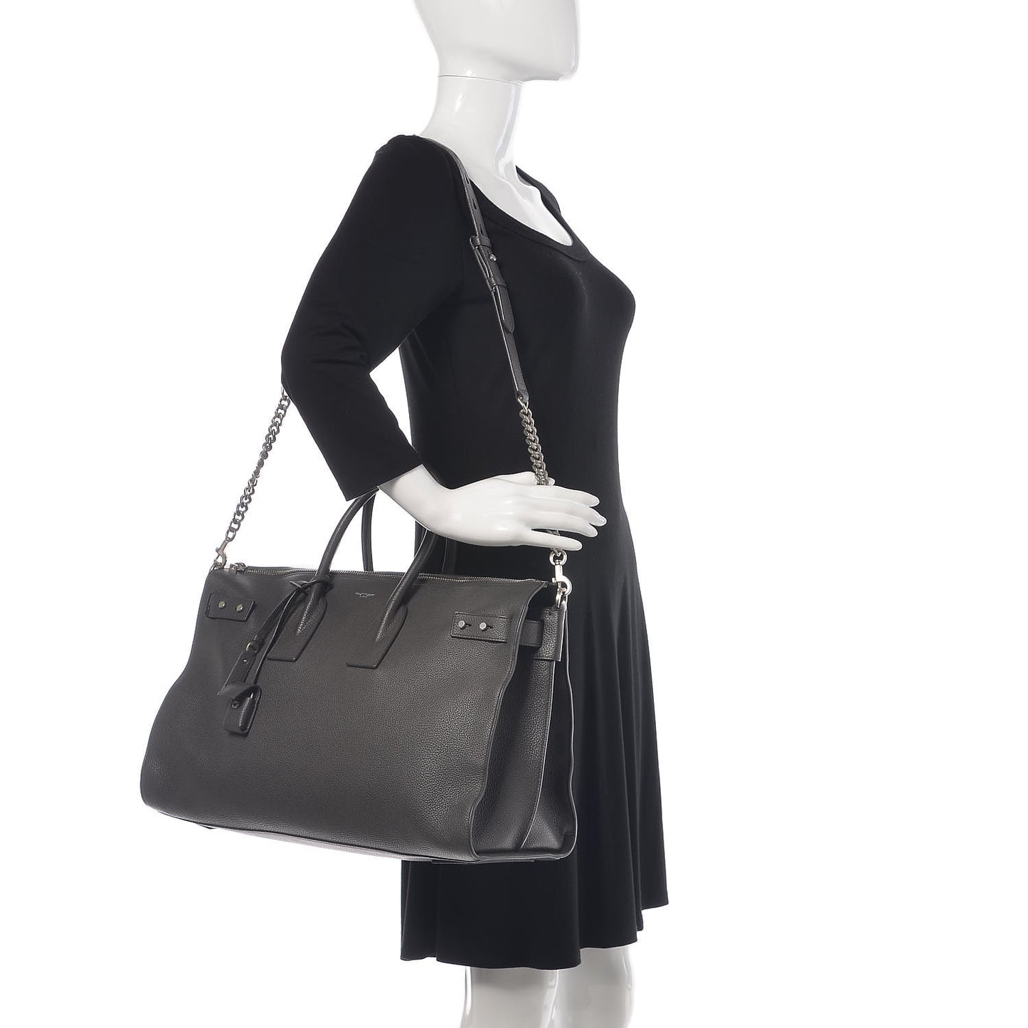 Grained Calfskin Sac De Jour Souple Duffle 36H Asphalt Gray