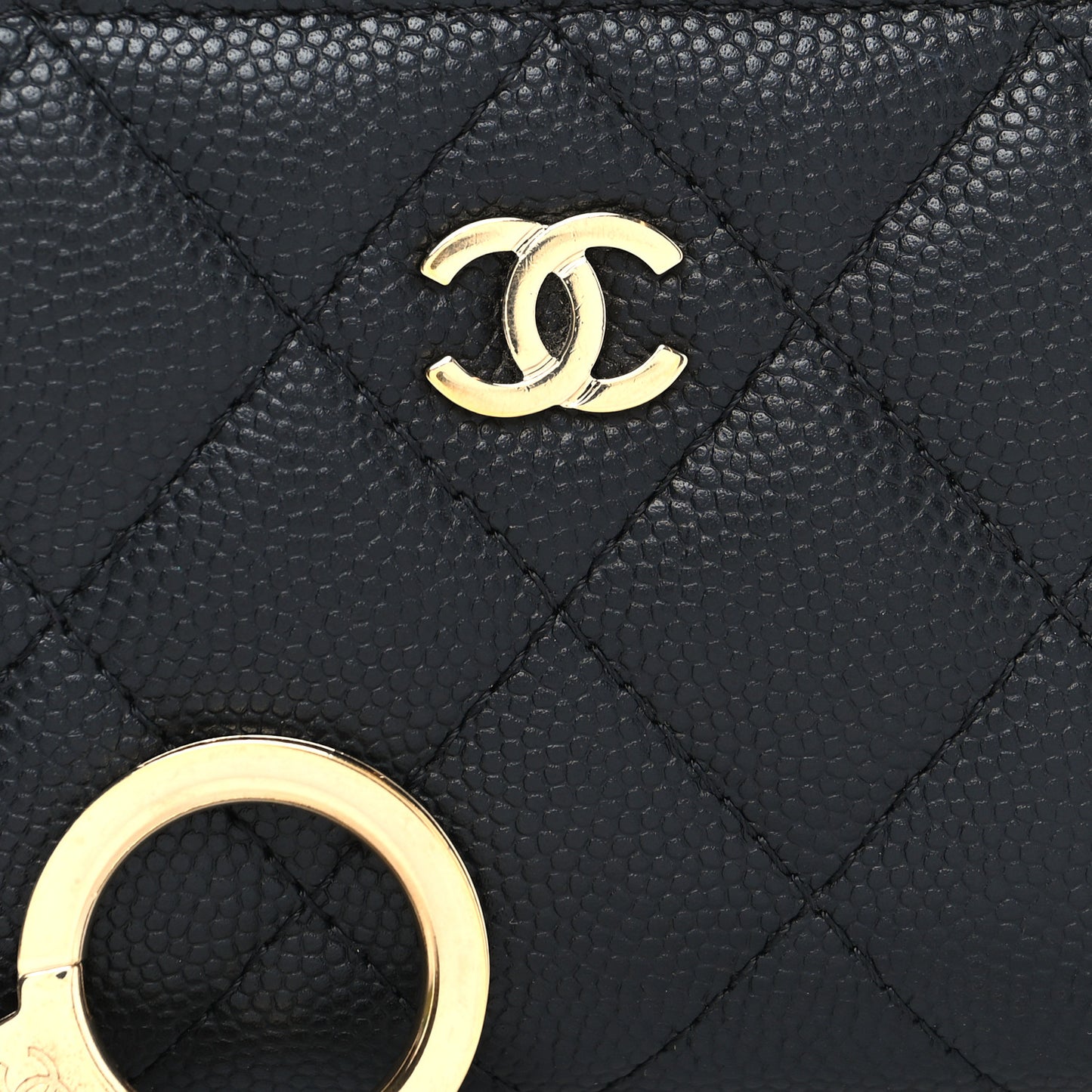 Caviar Quilted Key Holder Case Black