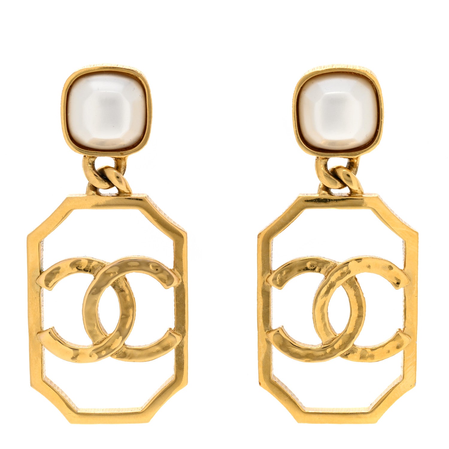 Chanel Metal Pearl CC Drop Earrings Gold 1 of 4