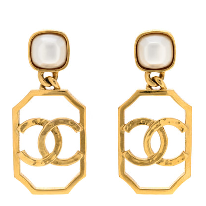 Chanel Metal Pearl CC Drop Earrings Gold 1 of 4