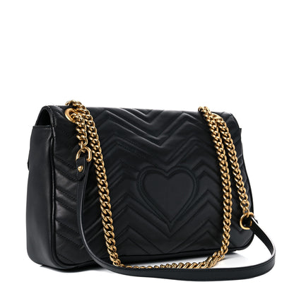 Gucci Calfskin Matelasse Medium GG Marmont Shoulder Bag Black 3 of 21