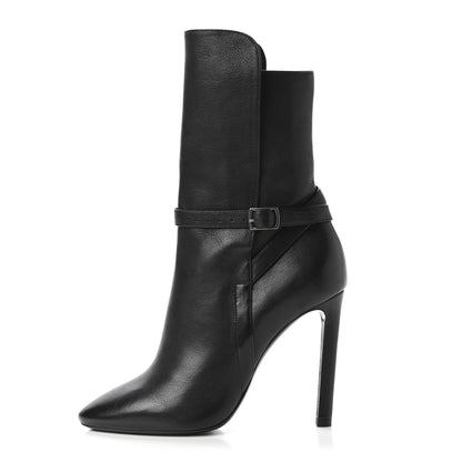 Saint Laurent Nappa Mica Buckle Ankle Booties 37 Black 1 of 9
