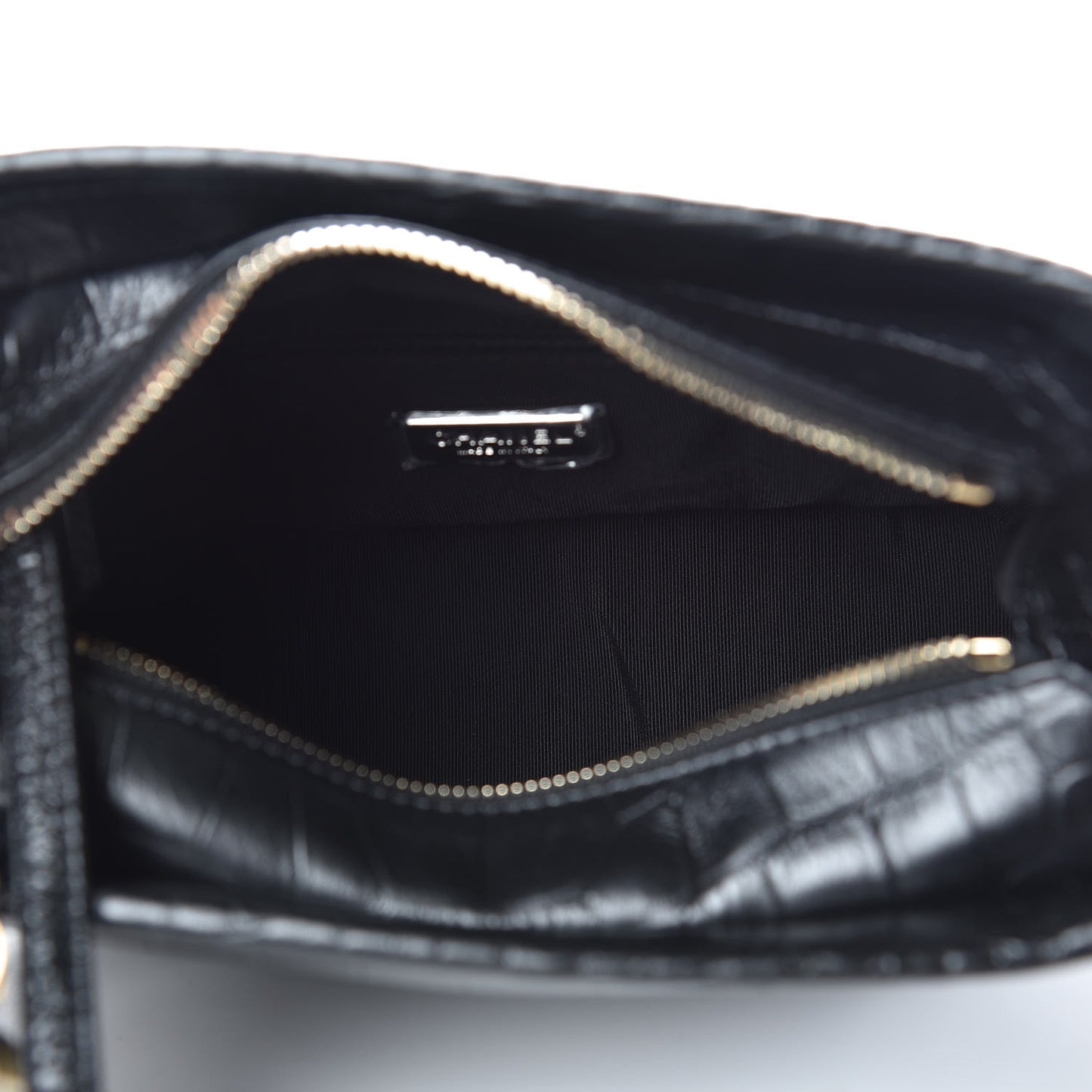 Calfskin Crocodile Embossed Small Gabrielle Cocodile Hobo Black