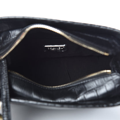 Chanel Calfskin Crocodile Embossed Small Gabrielle Cocodile Hobo Black 5 of 10
