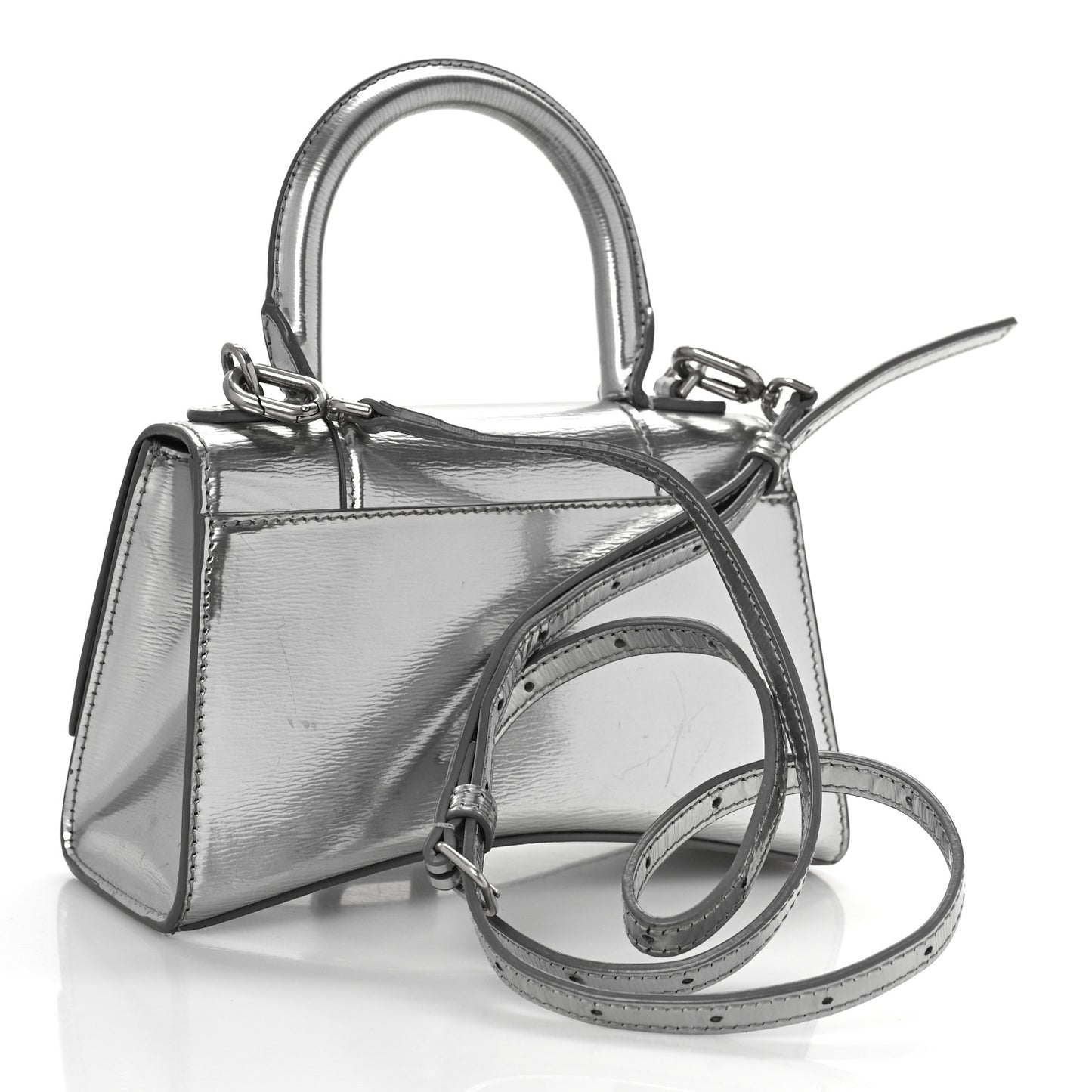 Metallic Textured Calfskin Hourglass Top Handle Bag XS Silver