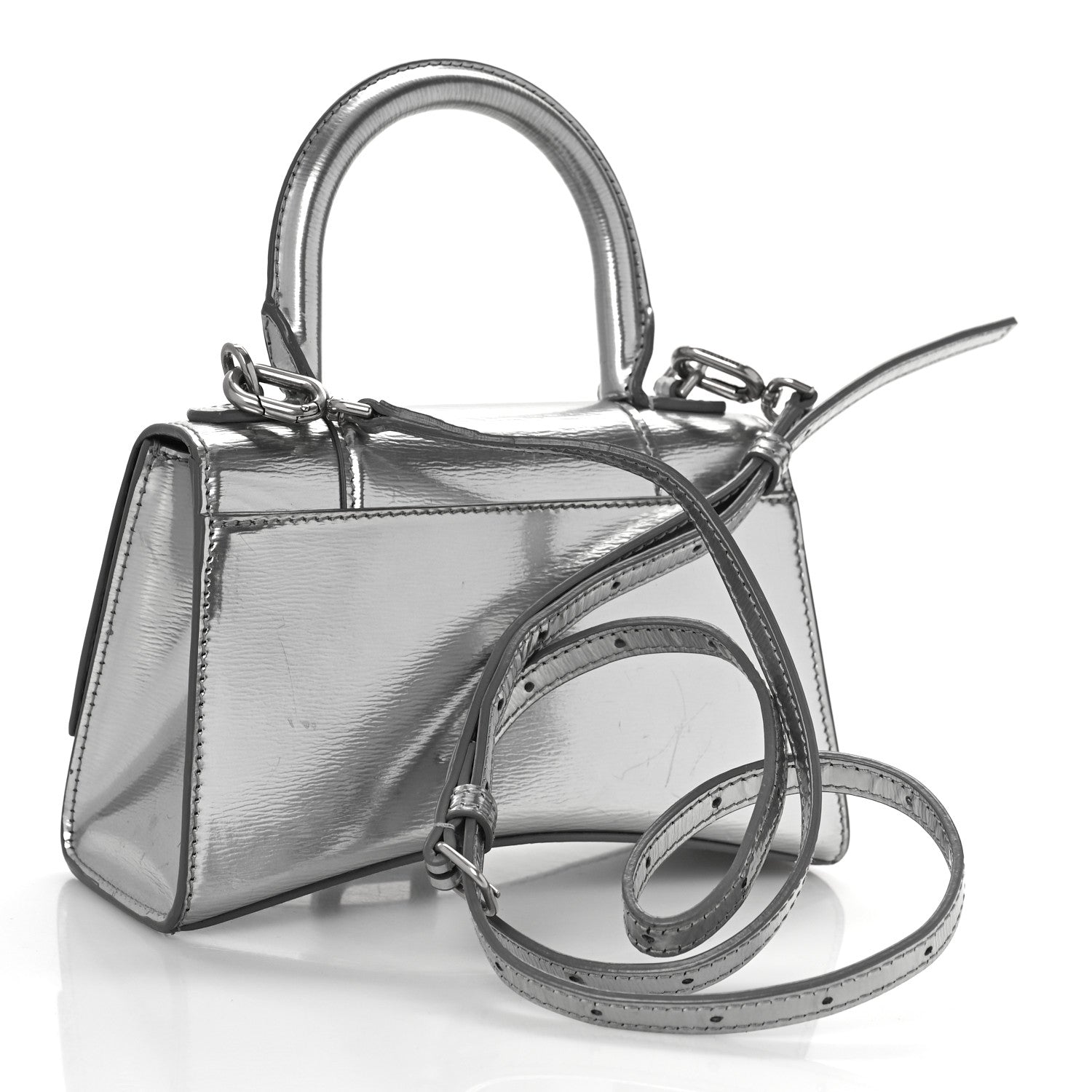 Balenciaga Metallic Textured Calfskin Hourglass Top Handle Bag XS Silver 3 of 14