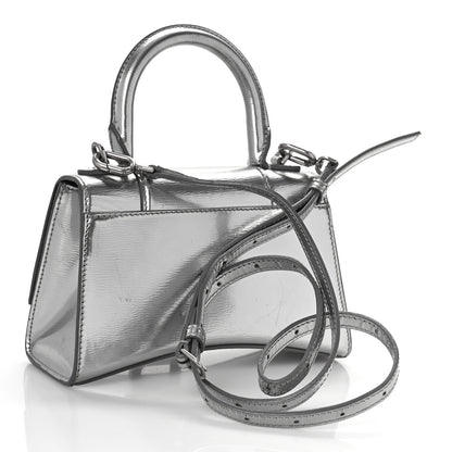 Balenciaga Metallic Textured Calfskin Hourglass Top Handle Bag XS Silver 3 of 14