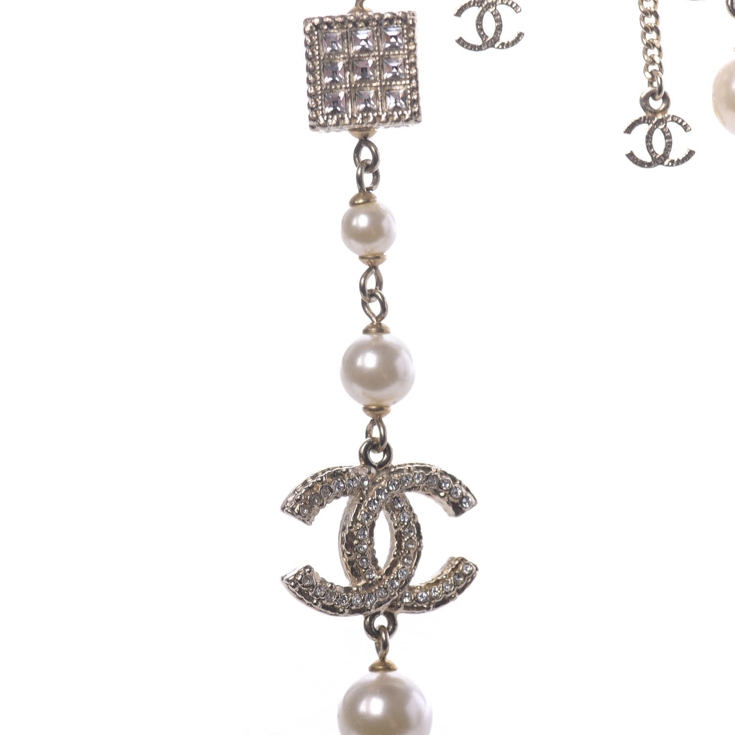 Chanel Pearl Baguette Crystal CC Long Necklace Gold 6 of 6
