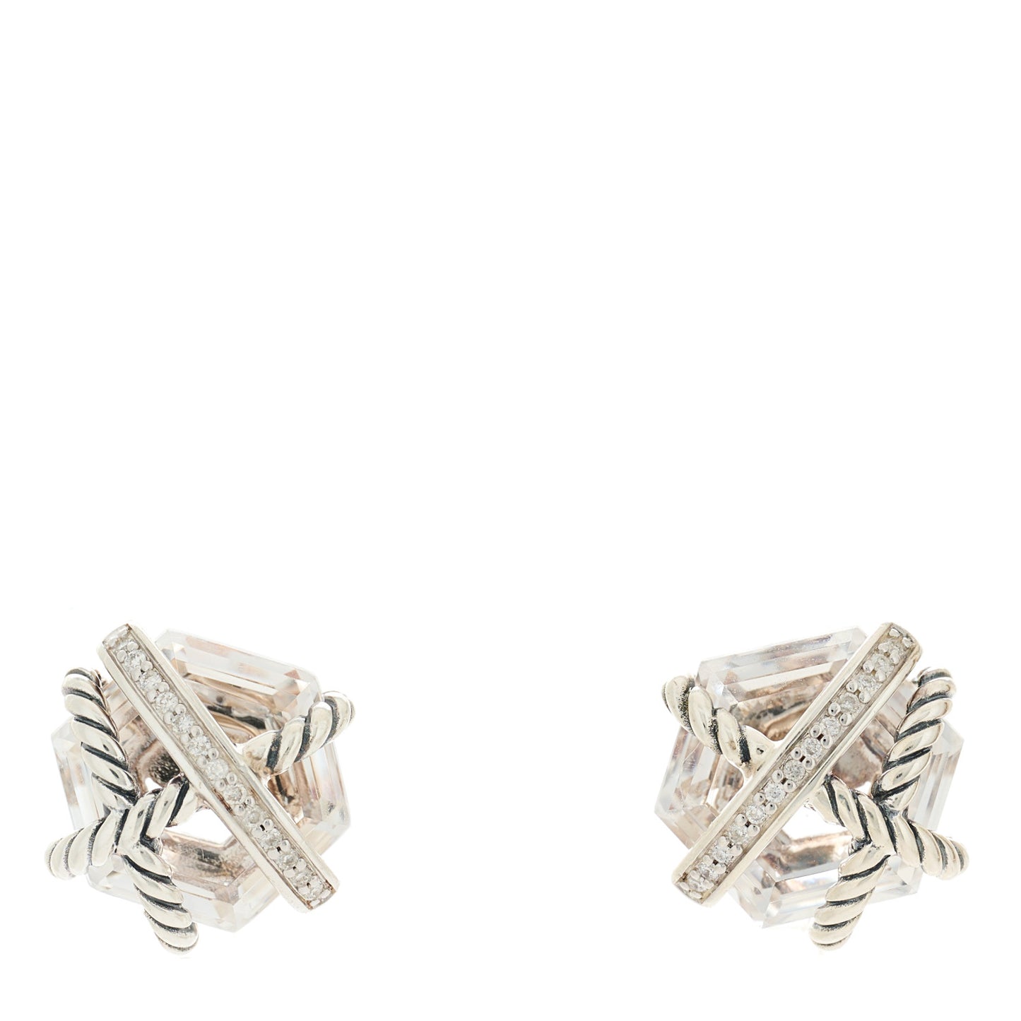 Sterling Silver Diamond Crystal 10mm Cable Wrap Earrings