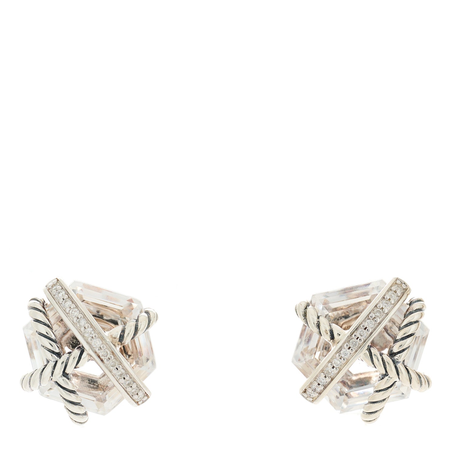 David Yurman Sterling Silver Diamond Crystal 10mm Cable Wrap Earrings 1 of 4