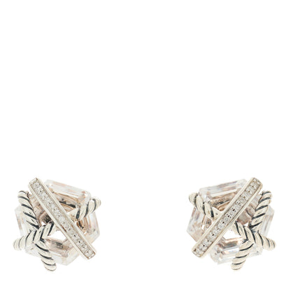 David Yurman Sterling Silver Diamond Crystal 10mm Cable Wrap Earrings 1 of 4